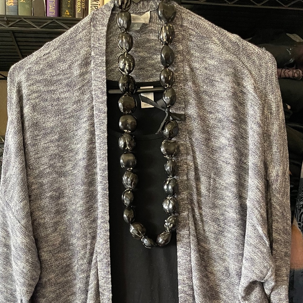 Old Navy Black Short-Sleeve Swing Dress and Open-Front Black Heather Cardigan
